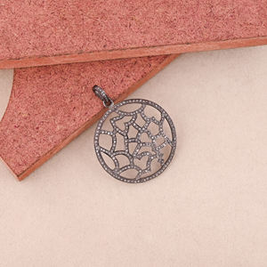 Colgante de Flor para Mujer, Plata de Ley 925, Bañado en Rodio Negro, Pavé de Diamantes Naturales, Estilo Vintage, Tamaño 35 mm - Product Image 1