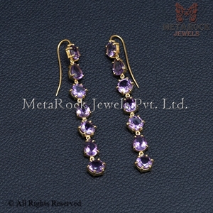 <b>Solid</b> 925 <b>Silver</b> Yellow Plated Amethyst Earings Gemstone Jewelry Wholesale Long <b>Earrings</b> New Design - Product Image 5