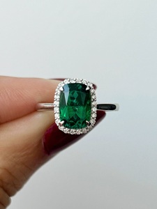 Luxury Cushion Cut Green <b>Emerald</b> <b>Ring</b> 925 Sterling <b>Silver</b> Halo Diamond Engagement <b>Ring</b> for Women Fine Jewelry Gift - Product Image 1