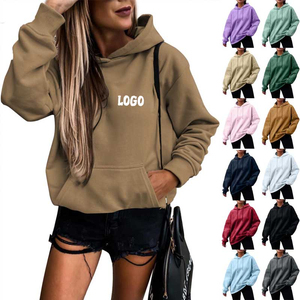 Sudaderas con capucha informales personalizadas para mujer, Jersey ligero liso de manga larga, sudadera holgada superior con bolsillo, Sudadera con capucha sin cordón para mujer - Product Image 1