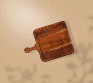 Plateau de service en bois d'acacia naturel fait à la main avec poignée Plateau à pizza écologique - Product Image 1