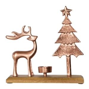 Juego de 2 Portavelas de Reno de Hierro Negro Mate de la Mejor Calidad, Figura Moderna de Animal Ciervo Navideño con Base de Madera - Product Image 3