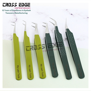 Pinzas de extensión de pestañas de acero inoxidable curvadas de 45 grados de alta calidad, nuevo diseño con punta de fibra antideslizante para uso en cejas - Product Image 3