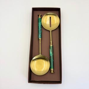 Ensemble de vaisselle moderne minimaliste de luxe plaqué or avec poignée en résine, serveur à salade en acier inoxydable de haute qualité pour la cuisine à domicile - Product Image 4