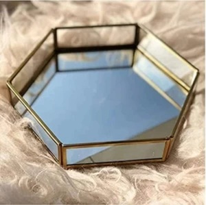 Vente en gros fabricant plateau miroir en métal et verre plateaux miroir fait main design plateaux forme rectangulaire plateaux en verre laiton - Product Image 6