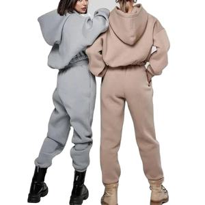 Survêtement Femme Casual Hooded Long Sleeve Sports Suits Automne Hiver Warm Tops Drawstring Pants Woolen 2 Piece Set - Product Image 1