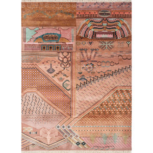 พรมขนสัตว์และไหมไผ่ถักมือขนาดใหญ่ Freedom Manchaha ลายปะติดสีแดงส้ม สำหรับบ้าน ห้องนอน ทางเดิน-Luv-547 - Product Image 1