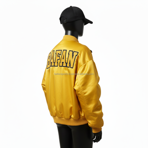 Chaqueta de Satén Premium para Mujer, Chaqueta Bomber de Tela Amarilla Brillante con Paneles Acanalados y Logotipo Bordado Personalizado, Chaquetas de Satén para Mujer - Product Image 5