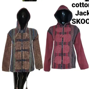 Casaco de algodão woolen boho hippie, jaqueta com capuz elegante item de moda casual para mulheres