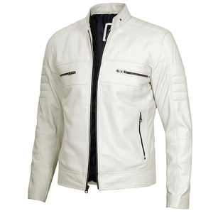 Veste en cuir pour homme OEM, coupe ajustée, rétro, en similicuir, marque, vestes pour hommes, mode, veste en cuir de moto, veste pour hommes - Product Image 2