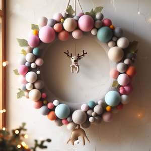 Handmade Artisan-Crafted <b>Felt</b> Ball Wreath Sustainable and Stylish Seasonal Decor - Product Image 3