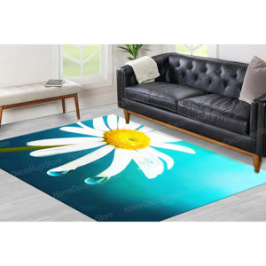 Tapis imprimé marguerite - Floral, antidérapant, moderne, décoration de salle à manger, tapis en velours de luxe - Product Image 3