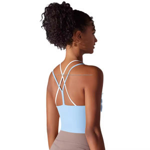 Haut court à bretelles personnalisé rembourré pour les femmes dos croisé chemises amincissantes sans manches sport entraînement haut de gymnastique porter - Product Image 2