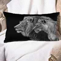 Almohada con Estampado de Pareja de Leones, Decoración Ecológica de Vida Silvestre Majestuosa, Extraíble y Lavable, Adorno Moderno/Vintage para Sofá, Regalo Personalizado