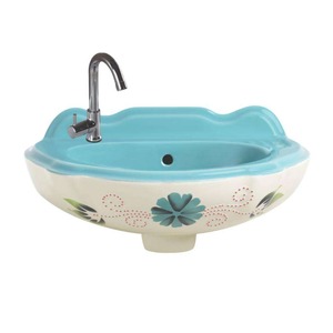 Lavabo imprimé fleur petit bassin en céramique pour lavabos de salle de bain Art Design carré - Product Image 1