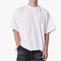 T-shirt ample pour homme, blanc, style grunge, imprimé délavé et flou, effet usé, ourlet brut, coupe oversize