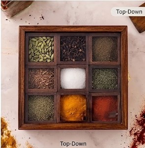 Handmade Eco-Friendly Acacia Wood Spice <b>Box</b> with 9 Compartments Glass Lid Durable Kitchen Storage Organizer for <b>Herbs</b> Spices - Product Image 6