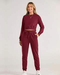 À la mode femmes hiver Streetwear survêtement à capuche ensemble léger 100% coton à manches longues haut pantalon sport gymnastique formation en plein air - Product Image 5