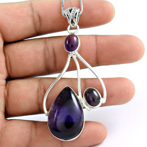 เครื่องประดับพลอยอเมทิสต์สีม่วงธรรมชาติเครื่องประดับพลอย925เงินสเตอร์ลิงเครื่องประดับดีไซน์ไม่เหมือนใคร - Product Image 1