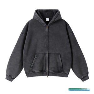 Pull à capuche personnalisé en coton épais sans ficelle Vintage Wash Distressed Hoodie pour hommes French Terry Blank Acid Washed Heavyweight Hoodies - Product Image 2