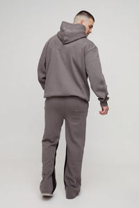 Ensemble de survêtement en coton 100% délavé à l'acide, pantalon évasé et sweat à capuche surdimensionné, vêtements de rue d'hiver pour hommes - Product Image 2