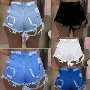 Pantalones cortos de verano para mujer, pantalones cortos de mezclilla de Color sólido de cintura alta para mujer, pantalones cortos de mezclilla informales personalizados para gimnasio, deporte, entrenamiento sin costuras - Product Image 5