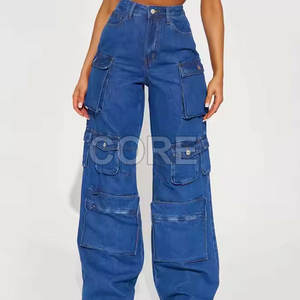 Pantalons jeans cargo multi-poches pour femmes à la mode Pantalons jeans cargo multi-poches pour femmes à taille personnalisée - Product Image 1