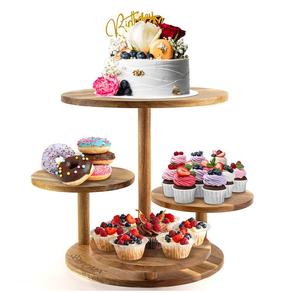 Vente en gros au prix d'usine de présentoir à gâteaux pour fêtes d'hôtel et de restaurant Présentoir à gâteaux en bois décoratif fait à la main avec pieds en métal - Product Image 2