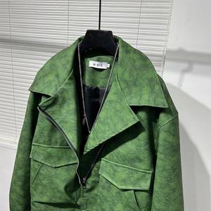 Original à la mode hommes printemps mode lâche grand revers peau de mouton manteaux Street Style Hip Hop à manches longues couleur unie vestes - Product Image 4