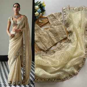 Organza elegante de moda más de tendencia con Sari bordado de codificación Compras en línea India Moda de mujer - Product Image 6