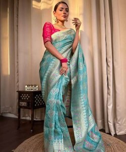 BOLLYWOOD LICHI SILK JACQUARD TRABAJO SAREE CON BLUSA NO SITIFICADA ROPA FORMAL PRECIO AL POR MAYOR ROPA ÉTNICA - Product Image 1