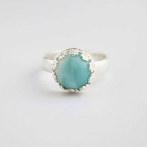 Anillo de Compromiso de Plata de Ley 925 con Piedra Preciosa de Larimar, Hecho a Mano, con Propiedades Curativas - Product Image 1
