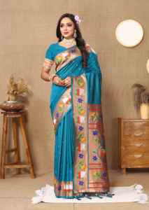 Sari de seda de diseñador con diseño de Zari Weaving Meenakari - Product Image 5