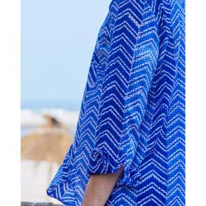 Blue Chevron Print Casual <b>Shirt</b> Unisex 100% Cotton Poplin Breathable Woven Fabric Size XL for Summer - Product Image 4