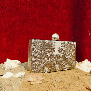 Silver Tone Mother of Pearl <b>Clutch</b> with Floral Vine Metalwork Luxury Evening <b>Bag</b> for Bridal Wedding Party gift her - Product Image 2