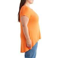 T-shirt Grande Taille Femme Coupe Ample Décontractée Manches Courtes Ourlet Asymétrique Uni Confortable Tendance Été 100% Coton