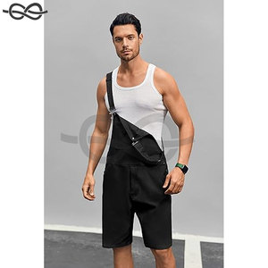 Short à bretelles décontracté pour hommes en coton léger coupe ample pull en jean costume poches élégant marche barboteuses courtes vêtements de tous les jours - Product Image 2