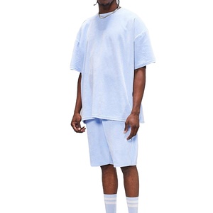 Nuevo Conjunto de Camiseta y Pantalones Cortos de Verano para Hombre, Talla Grande, Poliéster/Algodón, Ligero, Color Sólido, Manga Corta, Cintura Elástica, Secado Rápido - Product Image 2