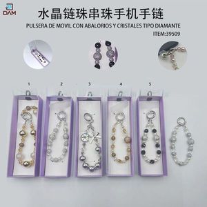 Bracelet de décoration pour téléphone portable en métal avec perles circulaires scintillantes courtes - Product Image 3