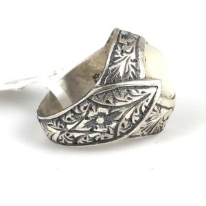 Anillo de plata 925 con incrustaciones de perlas redondas y piedras preciosas naturales con certificación GRS, talla Tal Kalemli, para uso diario, para hombre. - Product Image 3