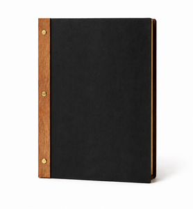 Custom PU Leather Menu Notepad Detachable Tear Off Ruled <b>Memo</b> <b>Pad</b> Black Cover Wooden Edge for Hotel Restaurant - Product Image 1