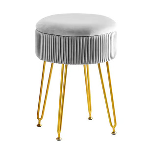 Tabouret de Dressing Ottoman Metal Foot stool Velvet Poufs stool Base en laiton Velvet Poufs stool indian - Product Image 5