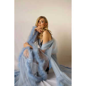Lumija Swimwear Boudoir Mesh and Feather <b>Robe</b> in <b>Baby</b> Blue One Size - Product Image 3