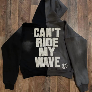 Oversized Distressed Zip up Hoodie Set,Zip up Applique <b>Patch</b> Embroidery Hoodie Custom,Custom Distressed Embroidered Hoodie Men - Product Image 1