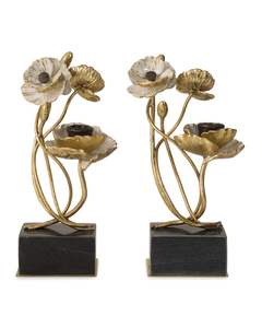 Luxury Gold Iron Flower Candle Holder Set <b>Tall</b> Metal with Black Petals for Home Wedding Centrepiece & Dining Table Decoration - Product Image 3