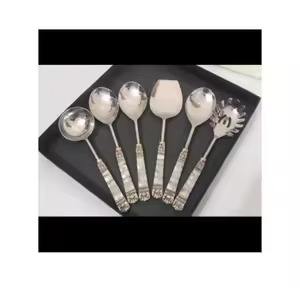 Ensemble de service à salade en acier inoxydable argenté avec poignée en résine violette Vaisselle polie naturelle Ensemble décoratif de sécurité alimentaire - Product Image 6