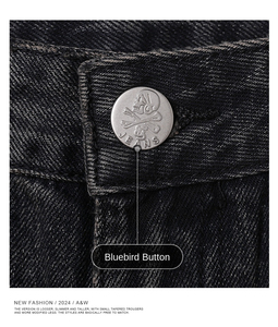 Factory Wholesale Men's Autumn Winter American Style <b>Black</b> Washed Jeans Fashionable Loose Straight Denim Button Pocket Medium - Product Image 6