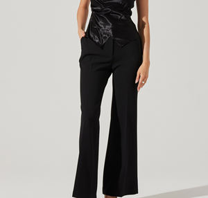 Pantalon long décontracté pour femme, élégant, taille haute, coupe large, infroissable, brodé, coupe ample, idéal pour le bureau - Product Image 2