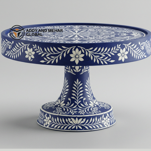 แท่นวางเค้กฝังกระดูกสีฟ้าทำมือแท่นวางลายดอกไม้สุดหรูสำหรับขนมหวาน - Product Image 6