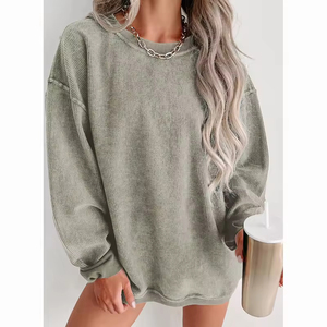 Pull-over en tricot côtelé uni de haute qualité pour femmes, décontracté, hiver, vente en gros, teinture unie, technique 100% coton - Product Image 2